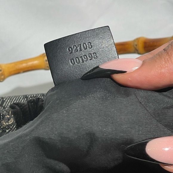 Gucci Bamboo GG Logo Navy Blue Canvas Hand Bag - Picture 4 of 14